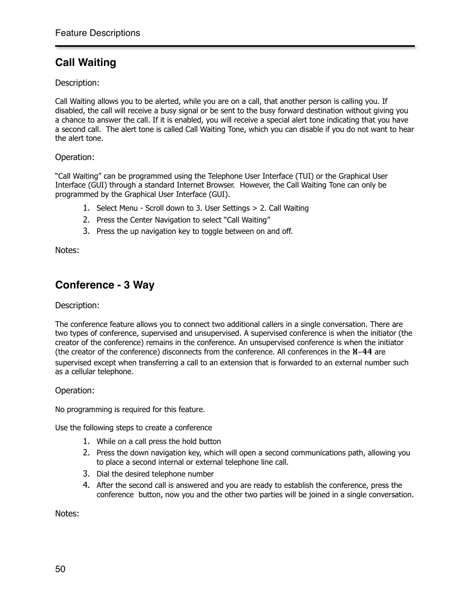 Call waiting, Conference - 3 way, Conference call | Xblue Networks X-44 User Manual | Page 50 / 98