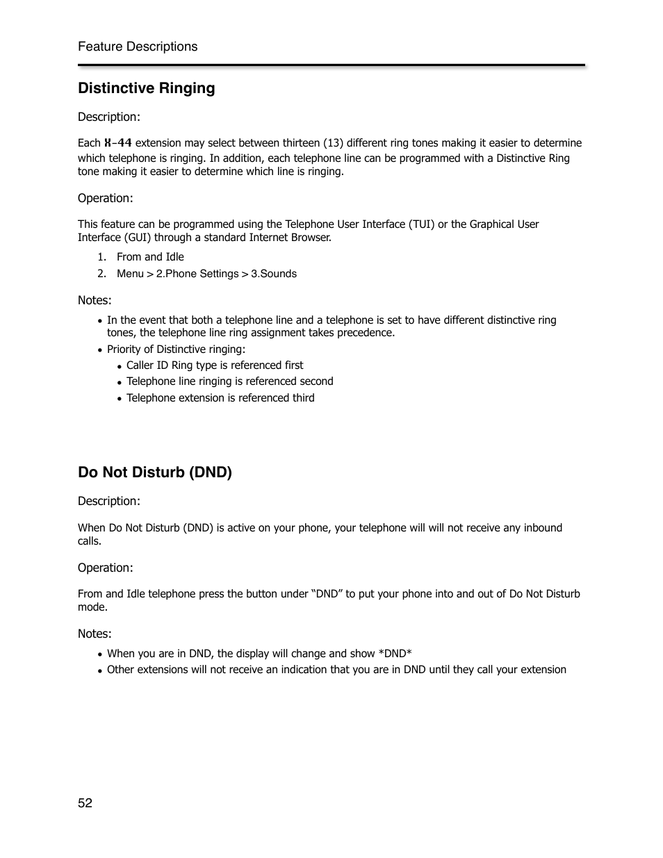 Distinctive ringing, Do not disturb (dnd) | Xblue Networks X-44 User Manual | Page 52 / 98