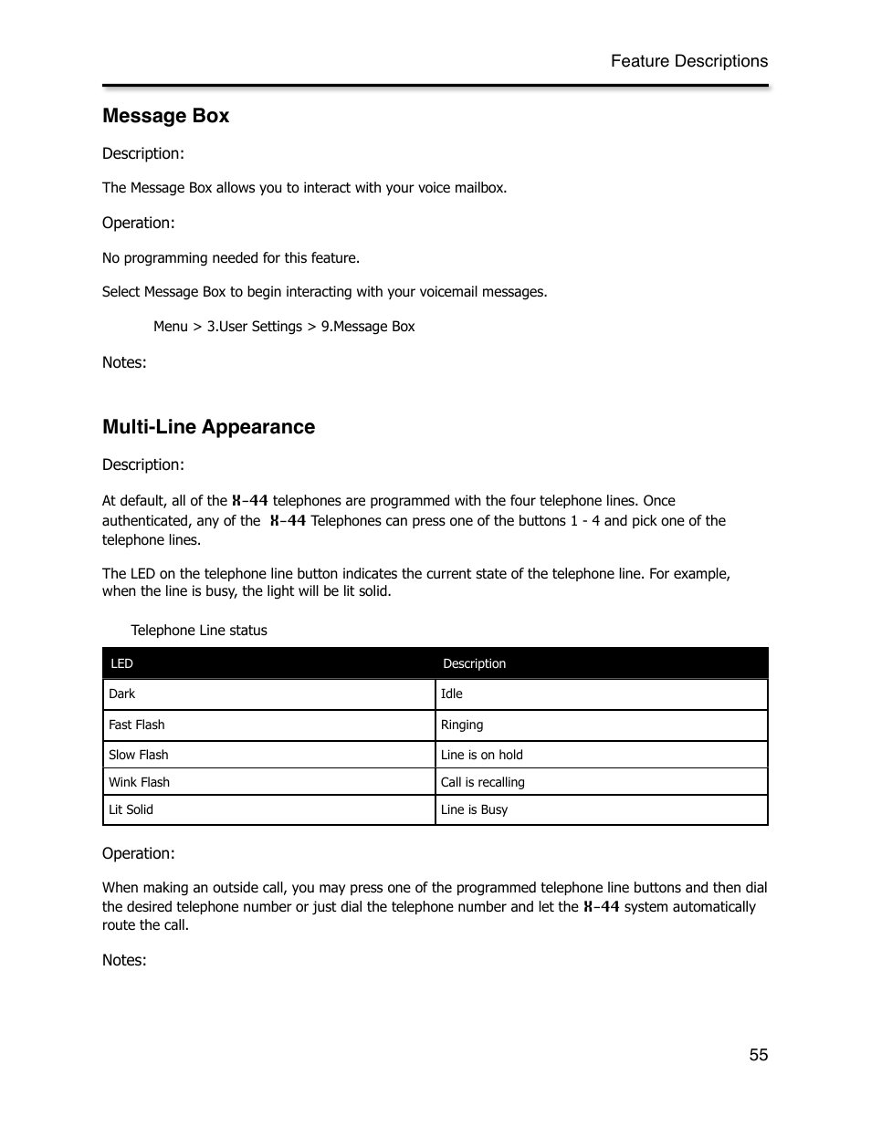 Message box, Multi-line appearance | Xblue Networks X-44 User Manual | Page 55 / 98