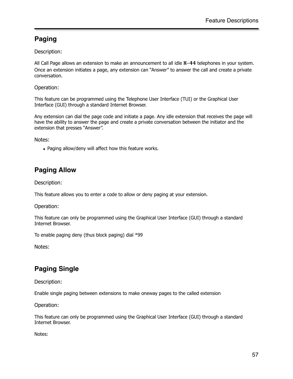 Paging, Paging allow, Paging single | Paging all, Paging allow/deny | Xblue Networks X-44 User Manual | Page 57 / 98