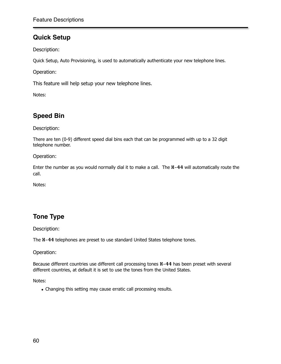 Quick setup, Speed bin, Tone type | Quick setup (auto provision), Speed dial | Xblue Networks X-44 User Manual | Page 60 / 98