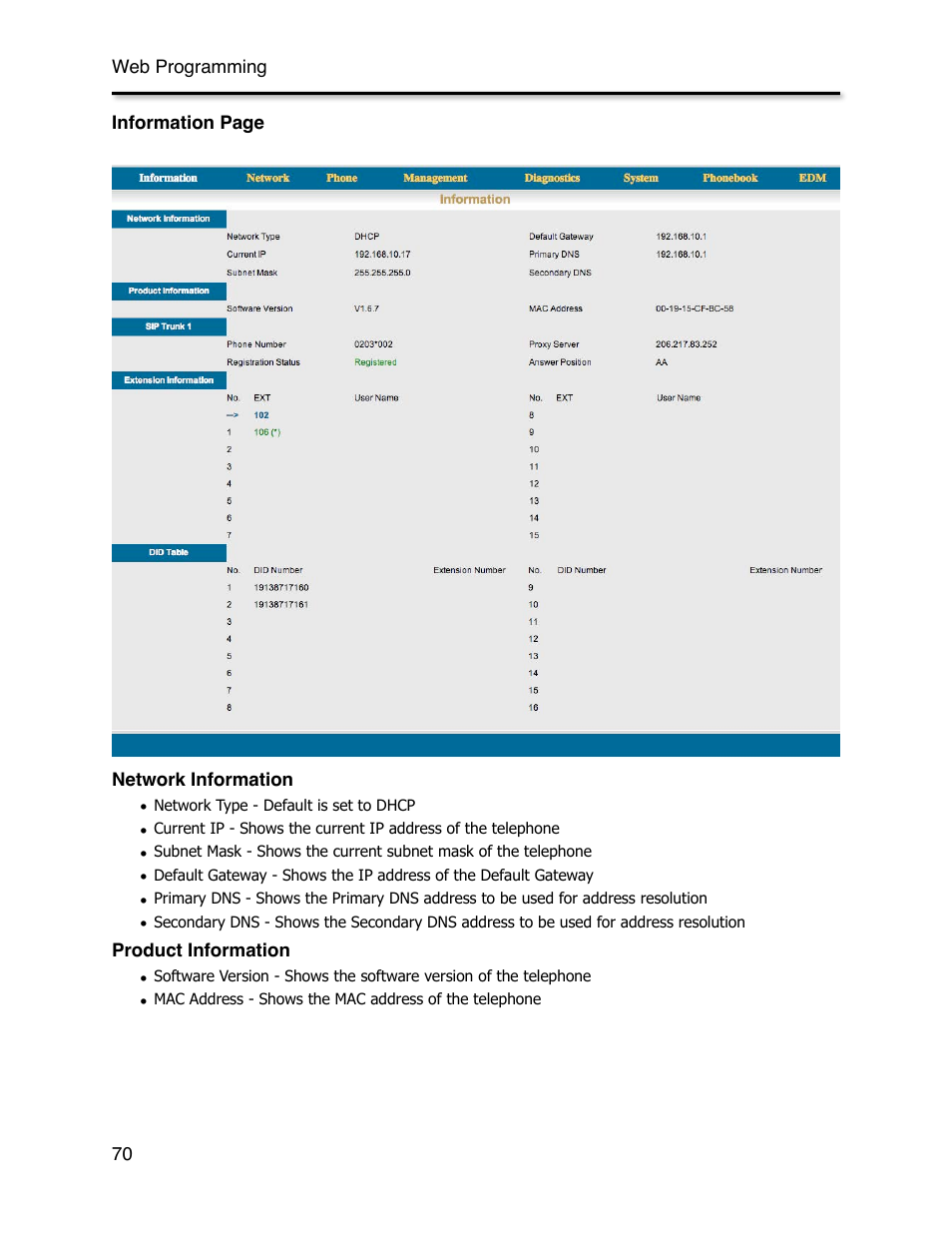 Network information, Product information | Xblue Networks X-44 User Manual | Page 70 / 98