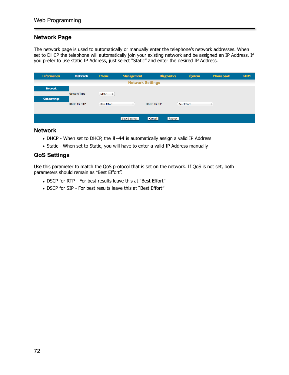 Network, Qos settings | Xblue Networks X-44 User Manual | Page 72 / 98