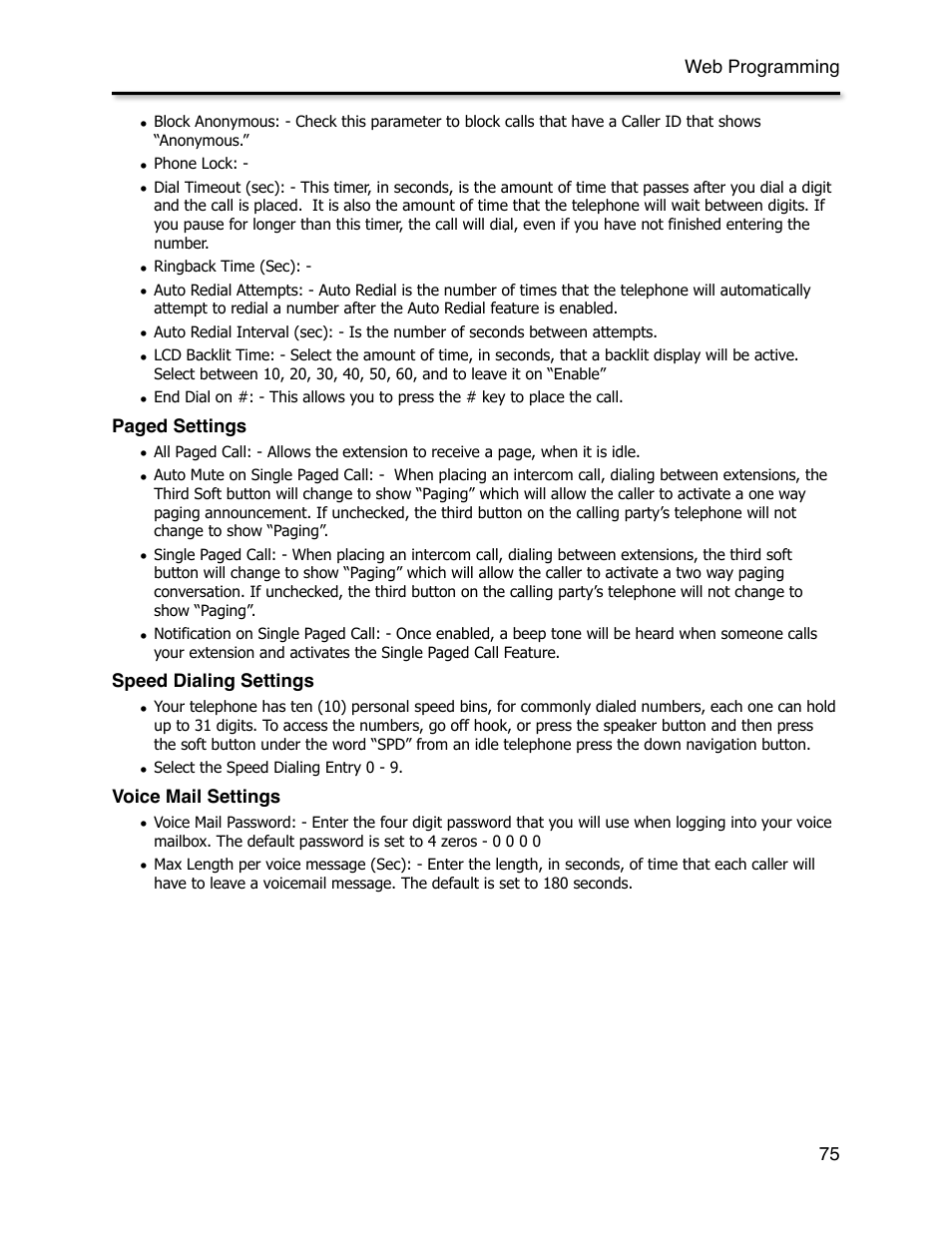 Speed dialing settings, Voice mail settings | Xblue Networks X-44 User Manual | Page 75 / 98