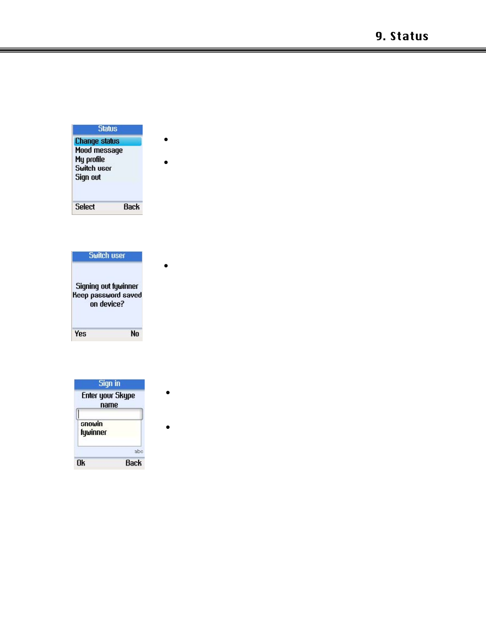 Switch user, Witch, Status switch user | Xblue Networks Skype Phone User Manual | Page 29 / 60
