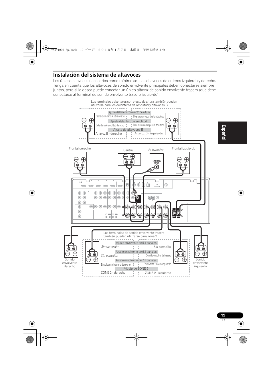 Instalación del sistema de altavoces, English español | Pioneer VSX-1020 User Manual | Page 147 / 260