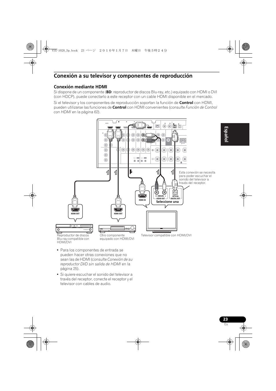 Conexión mediante hdmi, English español | Pioneer VSX-1020 User Manual | Page 151 / 260