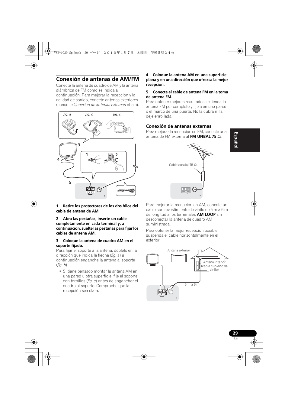 Conexión de antenas de am/fm, Conexión de antenas externas, English español | Pioneer VSX-1020 User Manual | Page 157 / 260