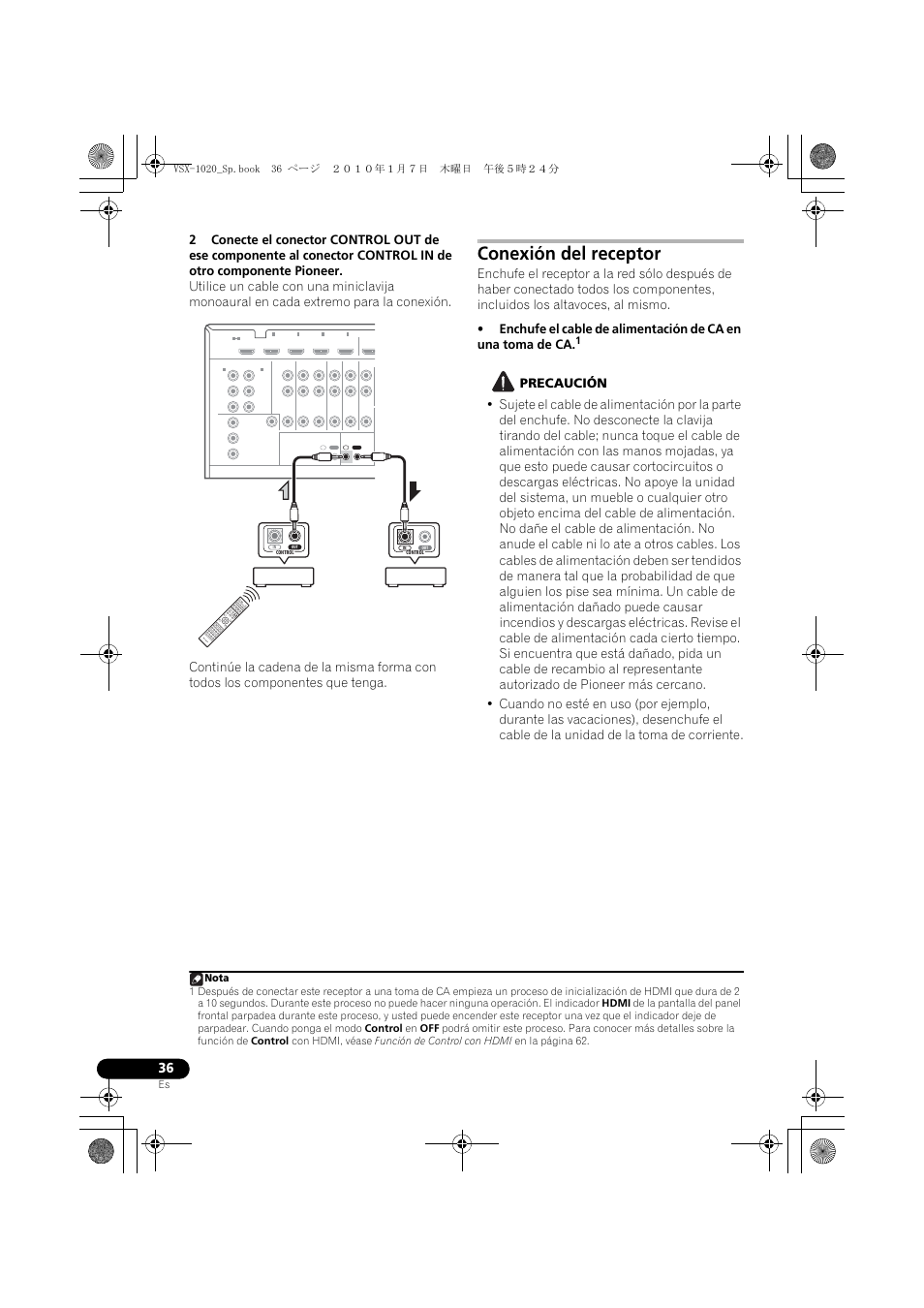 Conexión del receptor, Precaución | Pioneer VSX-1020 User Manual | Page 164 / 260