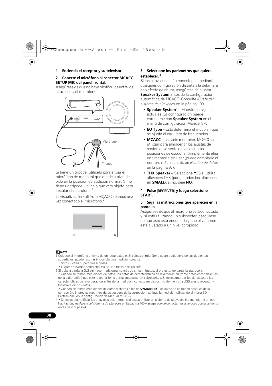 1 encienda el receptor y su televisor, 3 seleccione los parámetros que quiera establecer, 4 pulse y luego seleccione start | 3seleccione los parámetros que quiera establecer, Receiver | Pioneer VSX-1020 User Manual | Page 166 / 260