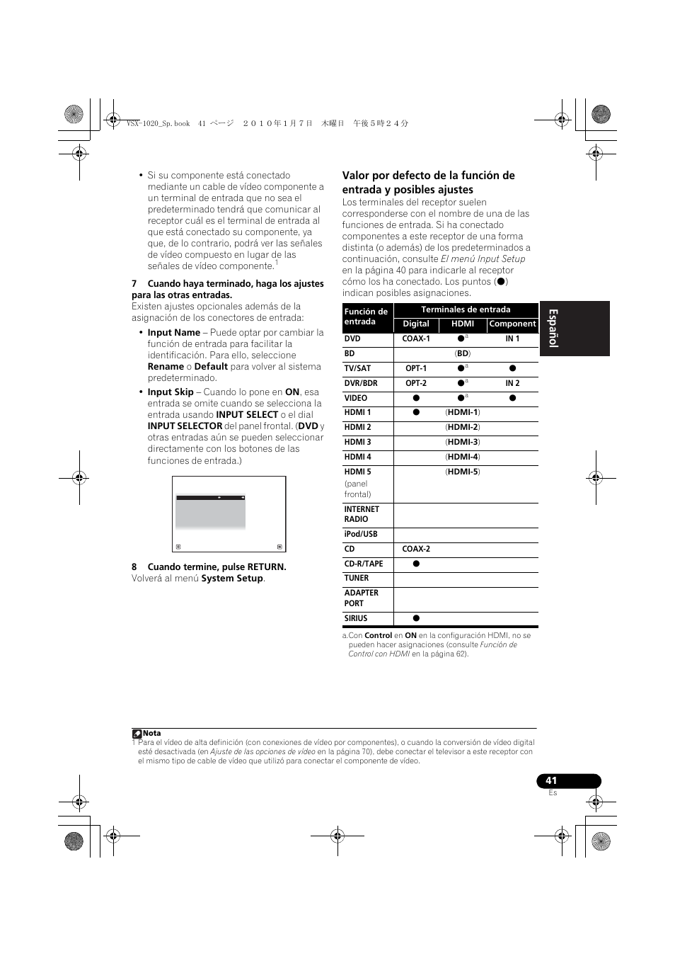 8 cuando termine, pulse return, Coax-1, In 1 | Opt-1, Opt-2, In 2, Hdmi-1), Hdmi-2), Hdmi-3), Hdmi-4) | Pioneer VSX-1020 User Manual | Page 169 / 260