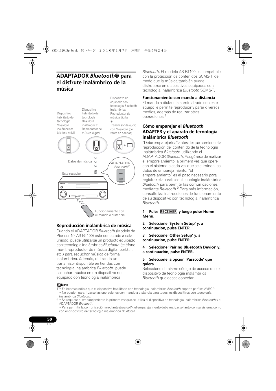 Reproducción inalámbrica de música, Funcionamiento con mando a distancia, 1 pulse y luego pulse home menu | 5 seleccione la opción ‘passcode’ que quiera | Pioneer VSX-1020 User Manual | Page 178 / 260