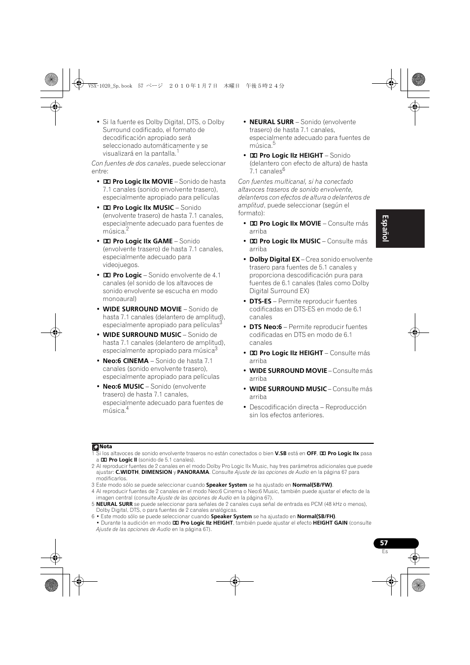 English español | Pioneer VSX-1020 User Manual | Page 185 / 260