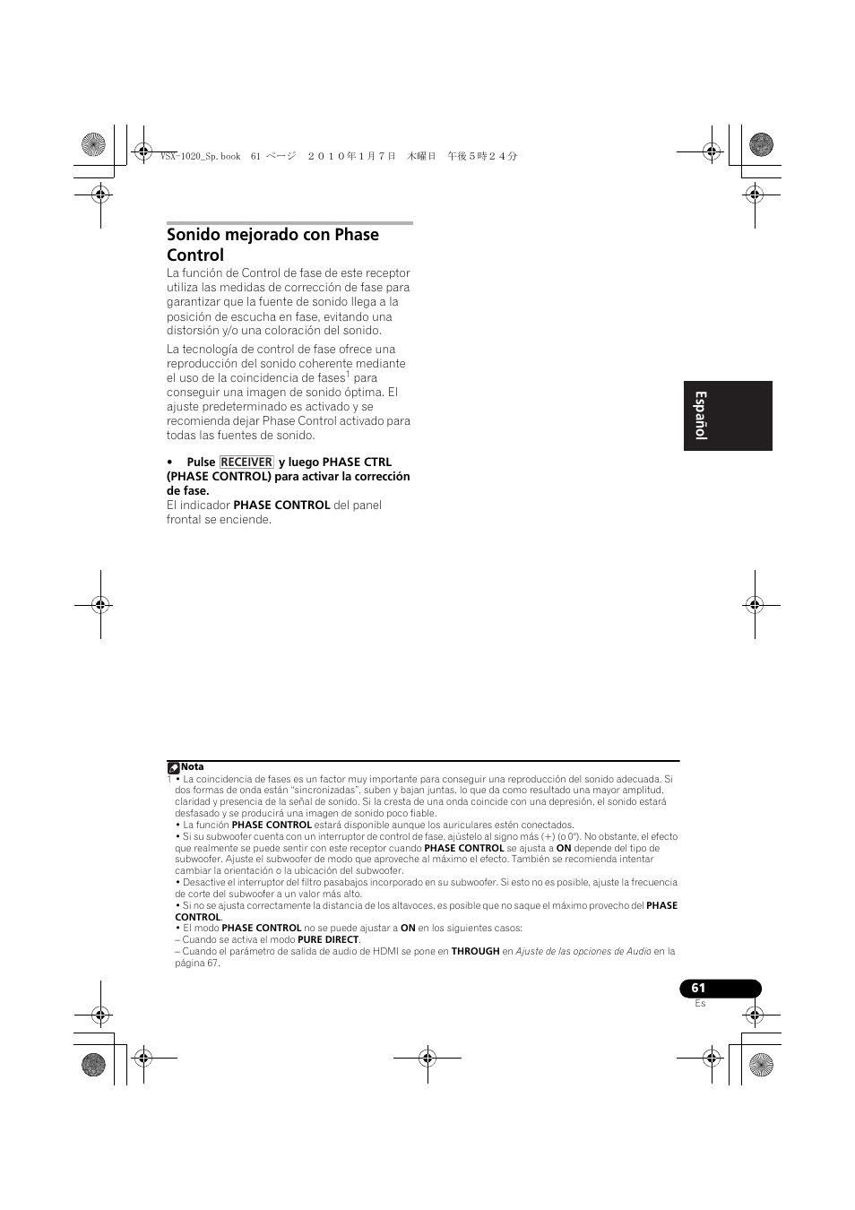 Sonido mejorado con phase control, English español | Pioneer VSX-1020 User Manual | Page 189 / 260