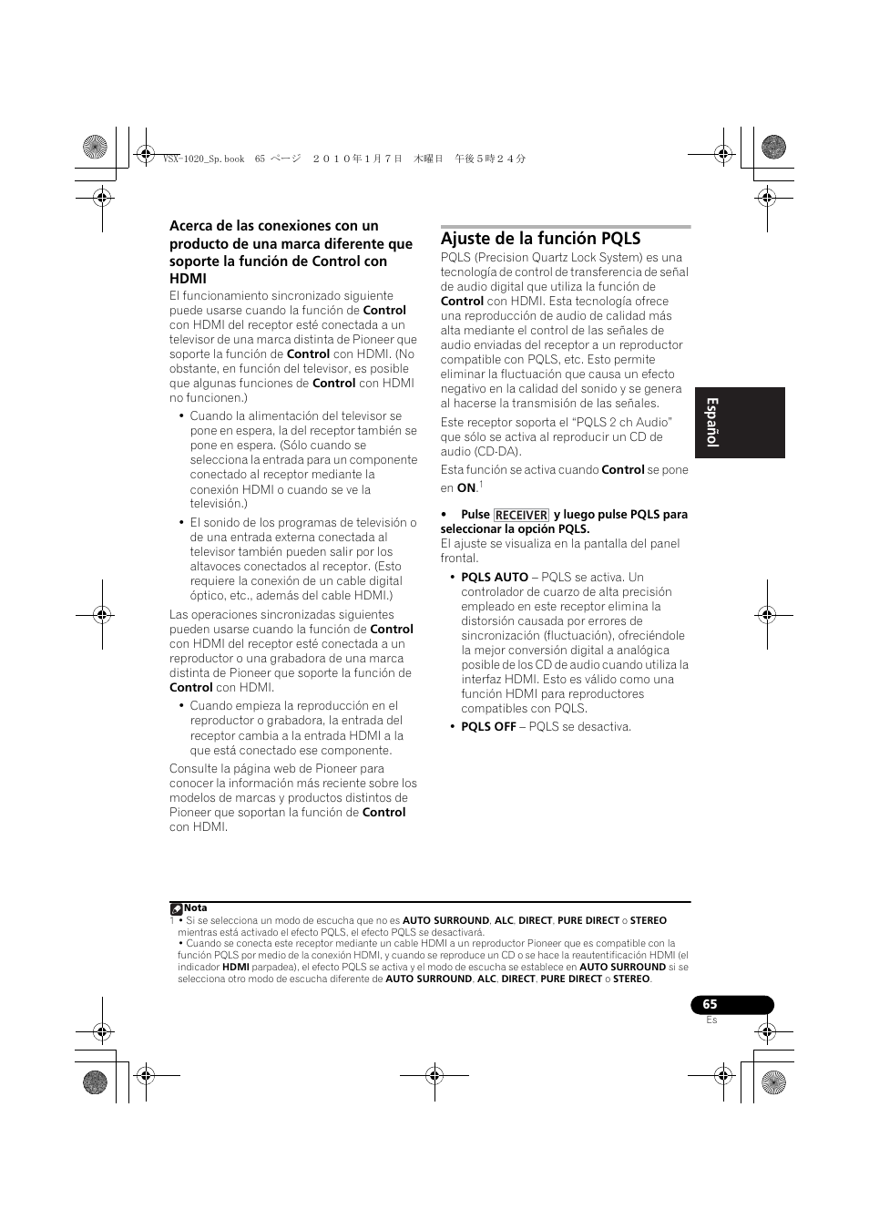 Ajuste de la función pqls | Pioneer VSX-1020 User Manual | Page 193 / 260