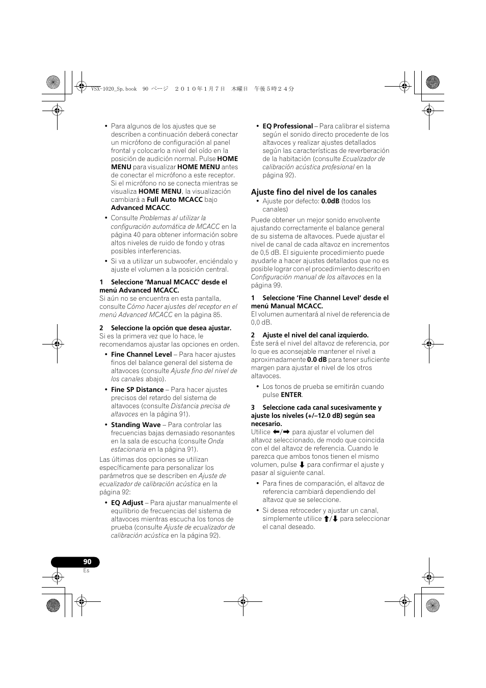 2 seleccione la opción que desea ajustar, Ajuste fino del nivel de los canales, 2 ajuste el nivel del canal izquierdo | Pioneer VSX-1020 User Manual | Page 218 / 260