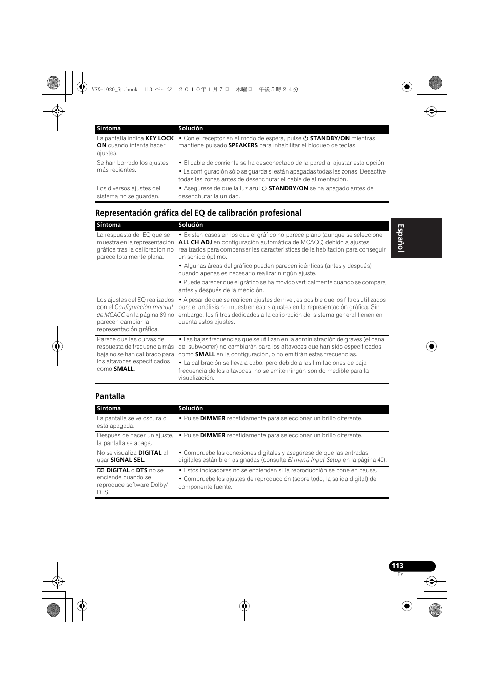 Pantalla, English español | Pioneer VSX-1020 User Manual | Page 241 / 260