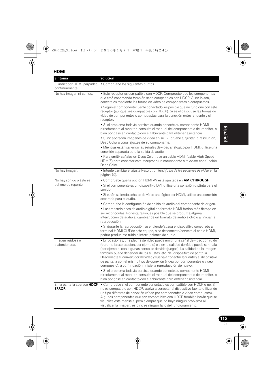 Hdmi, English español | Pioneer VSX-1020 User Manual | Page 243 / 260