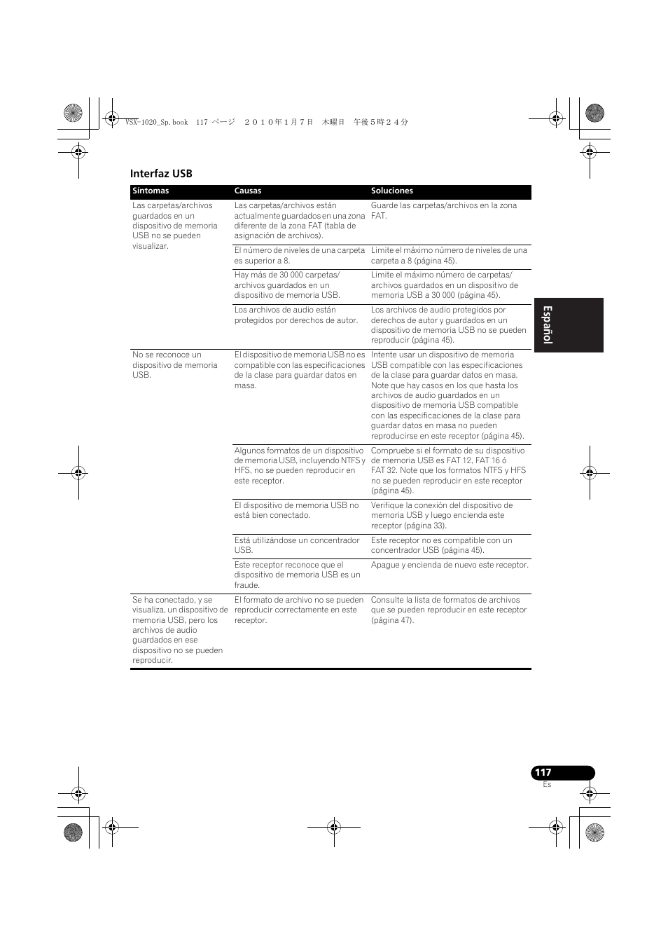 Interfaz usb, English español | Pioneer VSX-1020 User Manual | Page 245 / 260