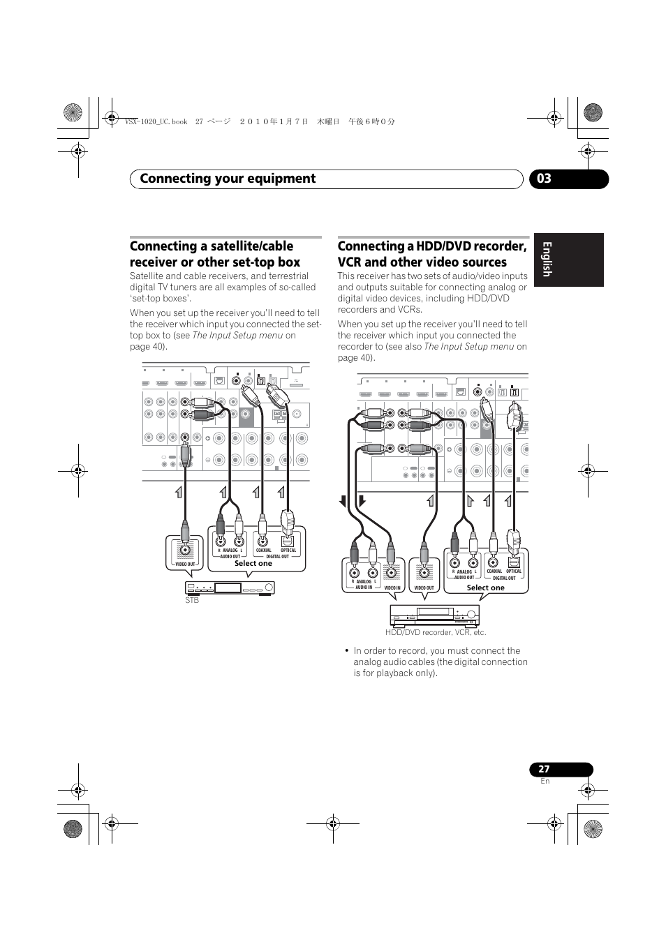 Connecting your equipment 03, Stb select one | Pioneer VSX-1020 User Manual | Page 27 / 260