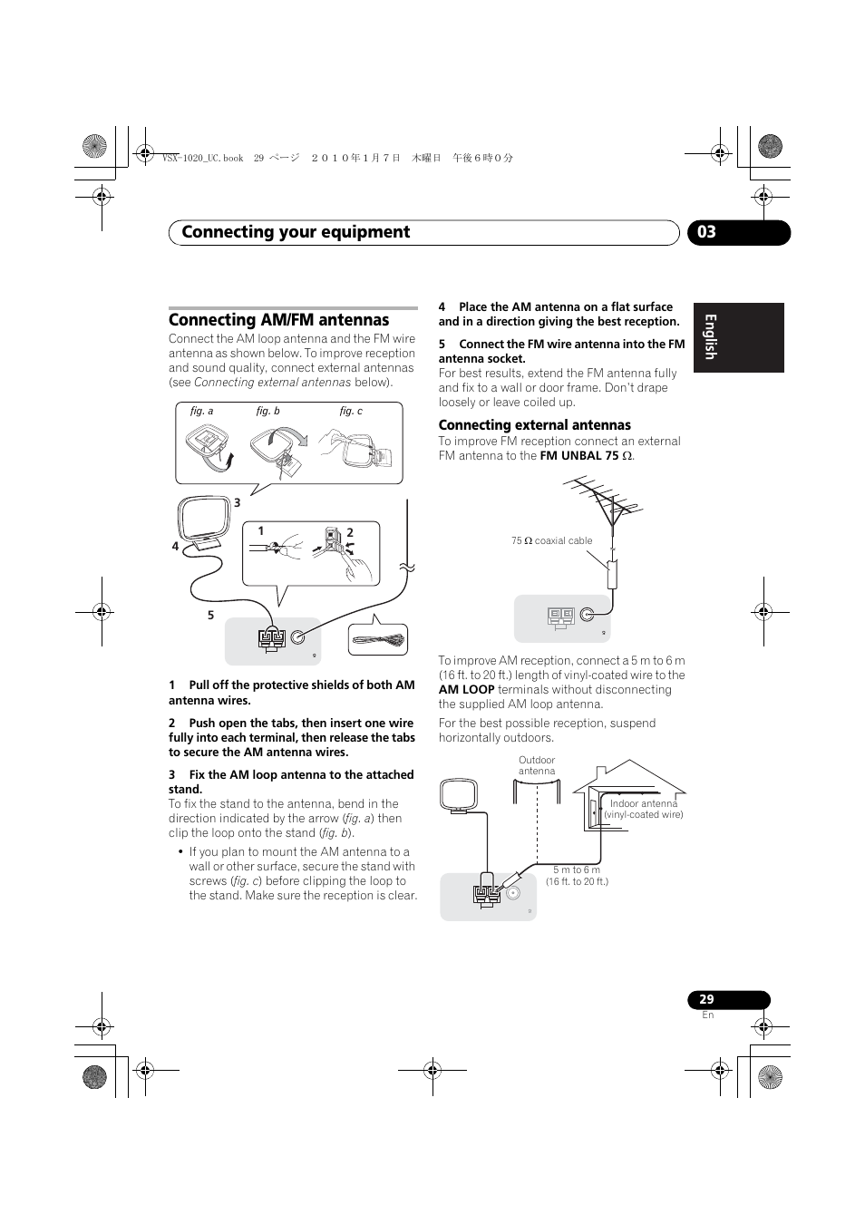 Connecting am/fm antennas, 3 fix the am loop antenna to the attached stand, Connecting external antennas | Connecting your equipment 03 | Pioneer VSX-1020 User Manual | Page 29 / 260