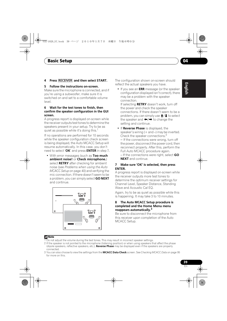 4 press and then select start, 5 follow the instructions on-screen, 7 make sure ‘ok’ is selected, then press enter | Basic setup 04 | Pioneer VSX-1020 User Manual | Page 39 / 260