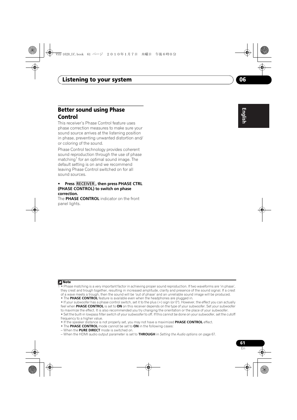 Better sound using phase control, Listening to your system 06 | Pioneer VSX-1020 User Manual | Page 61 / 260