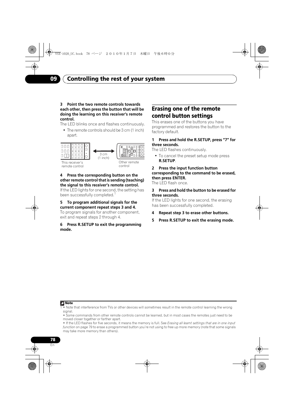 6 press r.setup to exit the programming mode, Erasing one of the remote control button settings, 4 repeat step 3 to erase other buttons | 5 press r.setup to exit the erasing mode, Controlling the rest of your system 09 | Pioneer VSX-1020 User Manual | Page 78 / 260