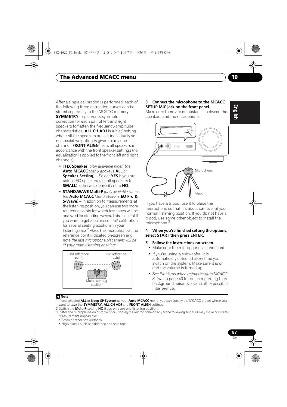 5 follow the instructions on-screen, The advanced mcacc menu 10 | Pioneer VSX-1020 User Manual | Page 87 / 260