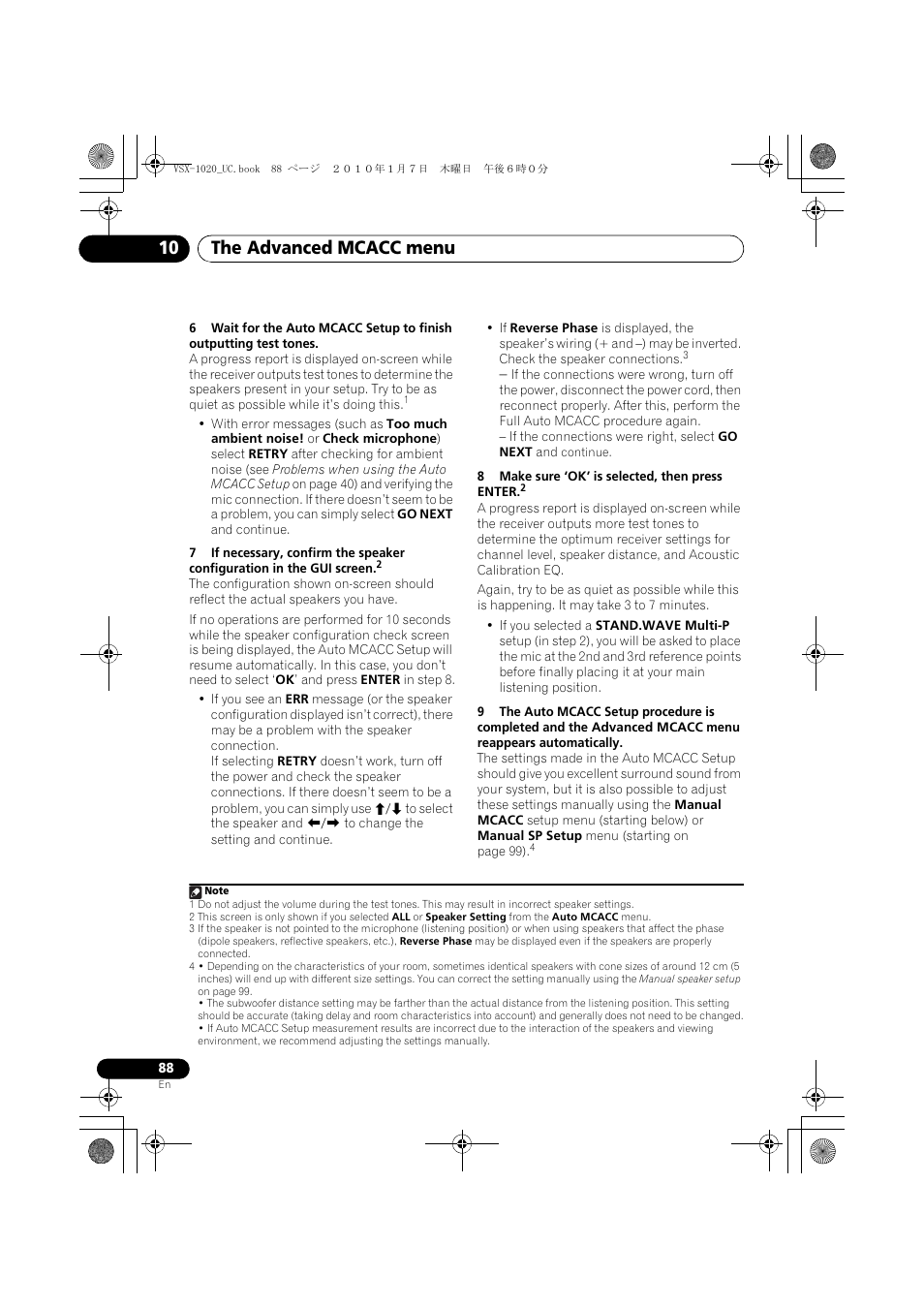 8 make sure ‘ok’ is selected, then press enter.2, The advanced mcacc menu 10 | Pioneer VSX-1020 User Manual | Page 88 / 260
