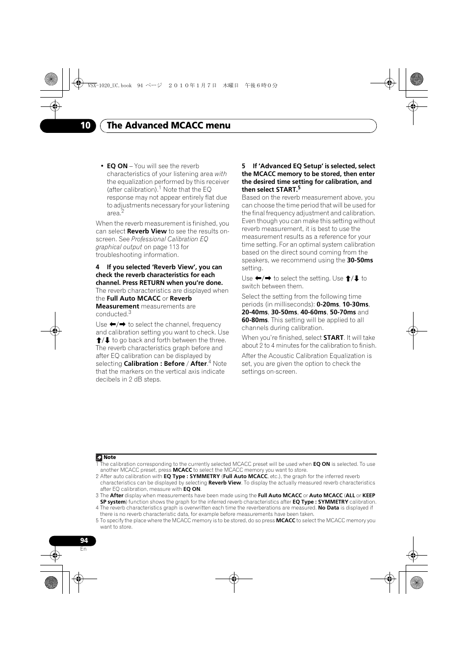 The advanced mcacc menu 10 | Pioneer VSX-1020 User Manual | Page 94 / 260