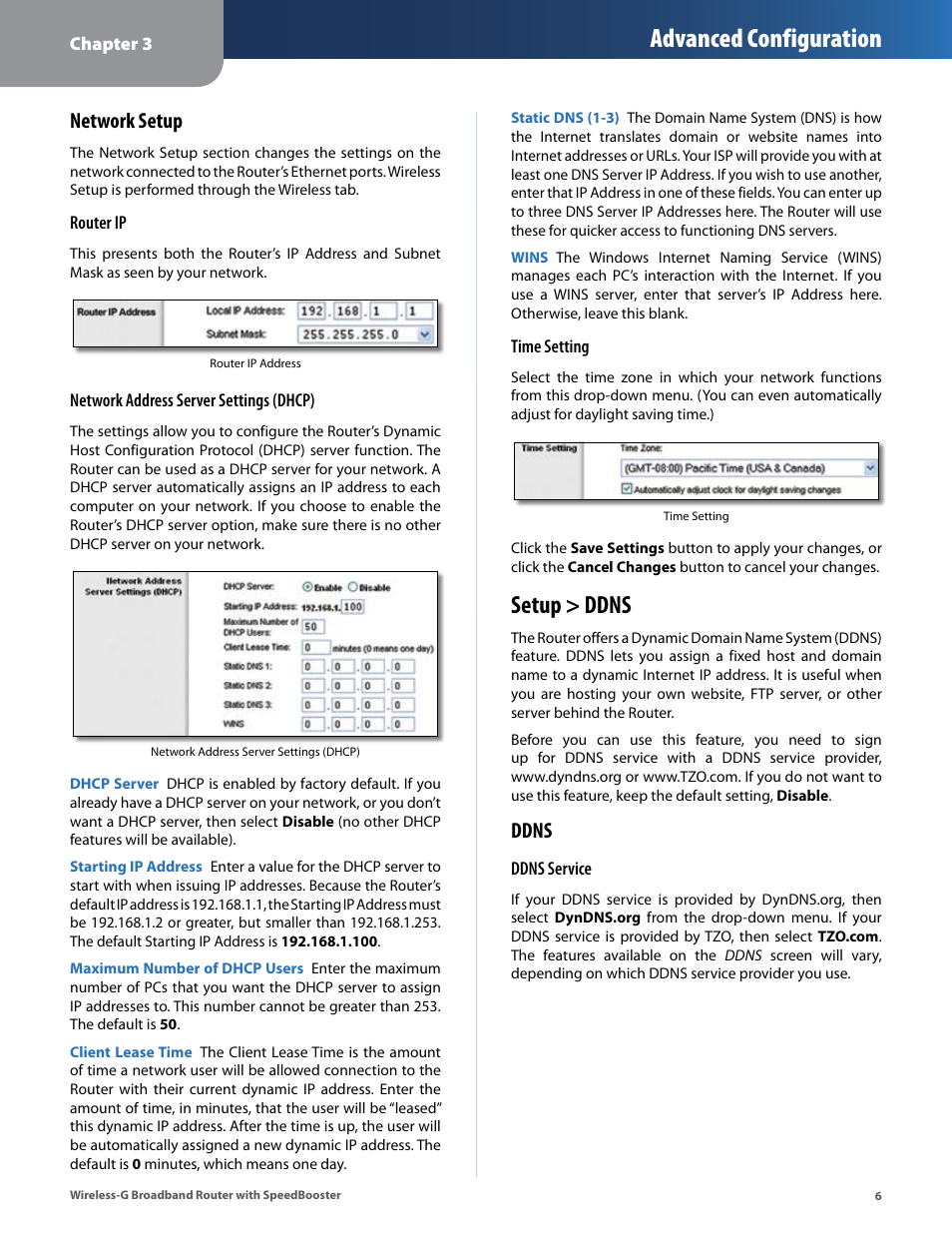 Setup > ddns, Advanced configuration, Network setup | Ddns | Linksys WRT54GS User Manual | Page 10 / 32