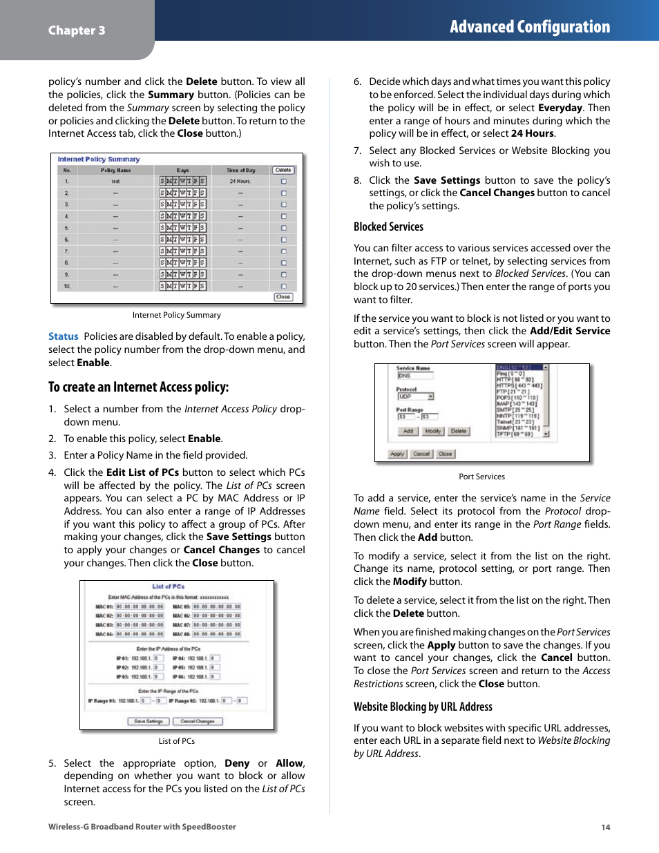 Advanced configuration | Linksys WRT54GS User Manual | Page 18 / 32