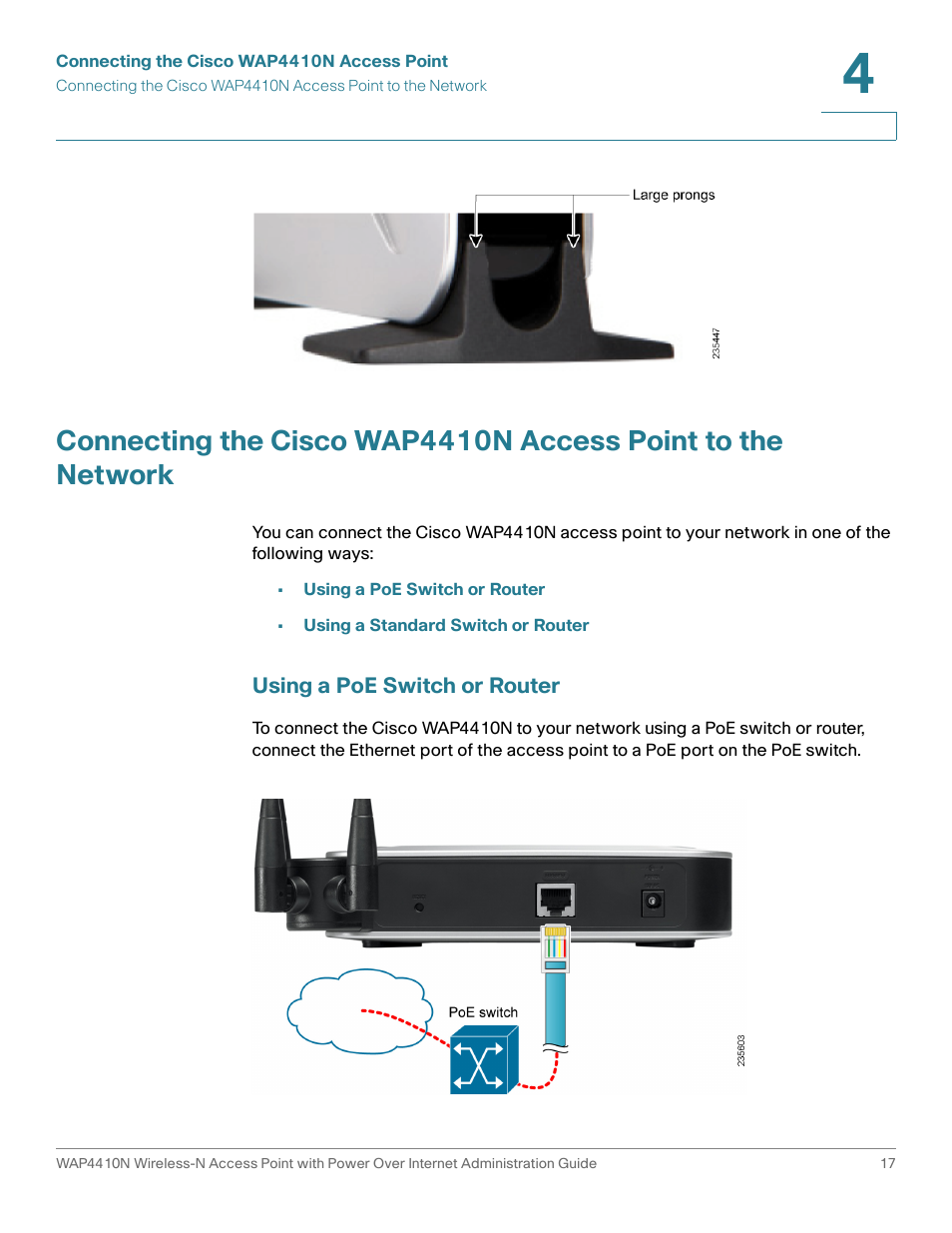 Using a poe switch or router | Cisco WIRELESS ACCESS POINT WAP4410N User Manual | Page 17 / 62