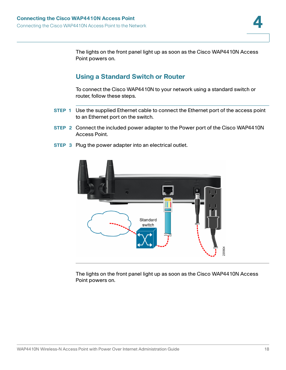 Using a standard switch or router | Cisco WIRELESS ACCESS POINT WAP4410N User Manual | Page 18 / 62