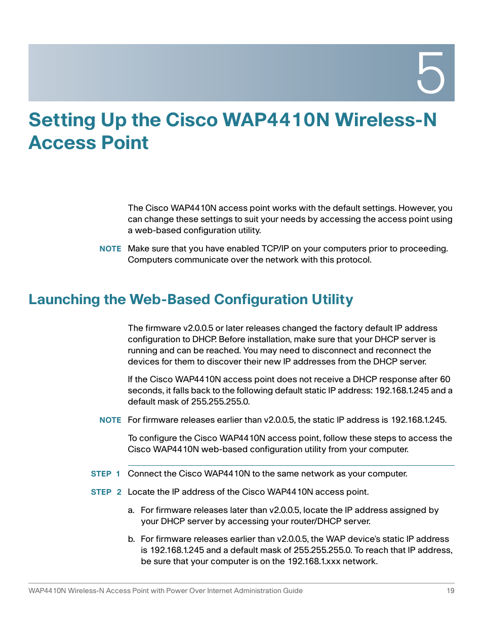 Launching the web-based configuration utility | Cisco WIRELESS ACCESS POINT WAP4410N User Manual | Page 19 / 62