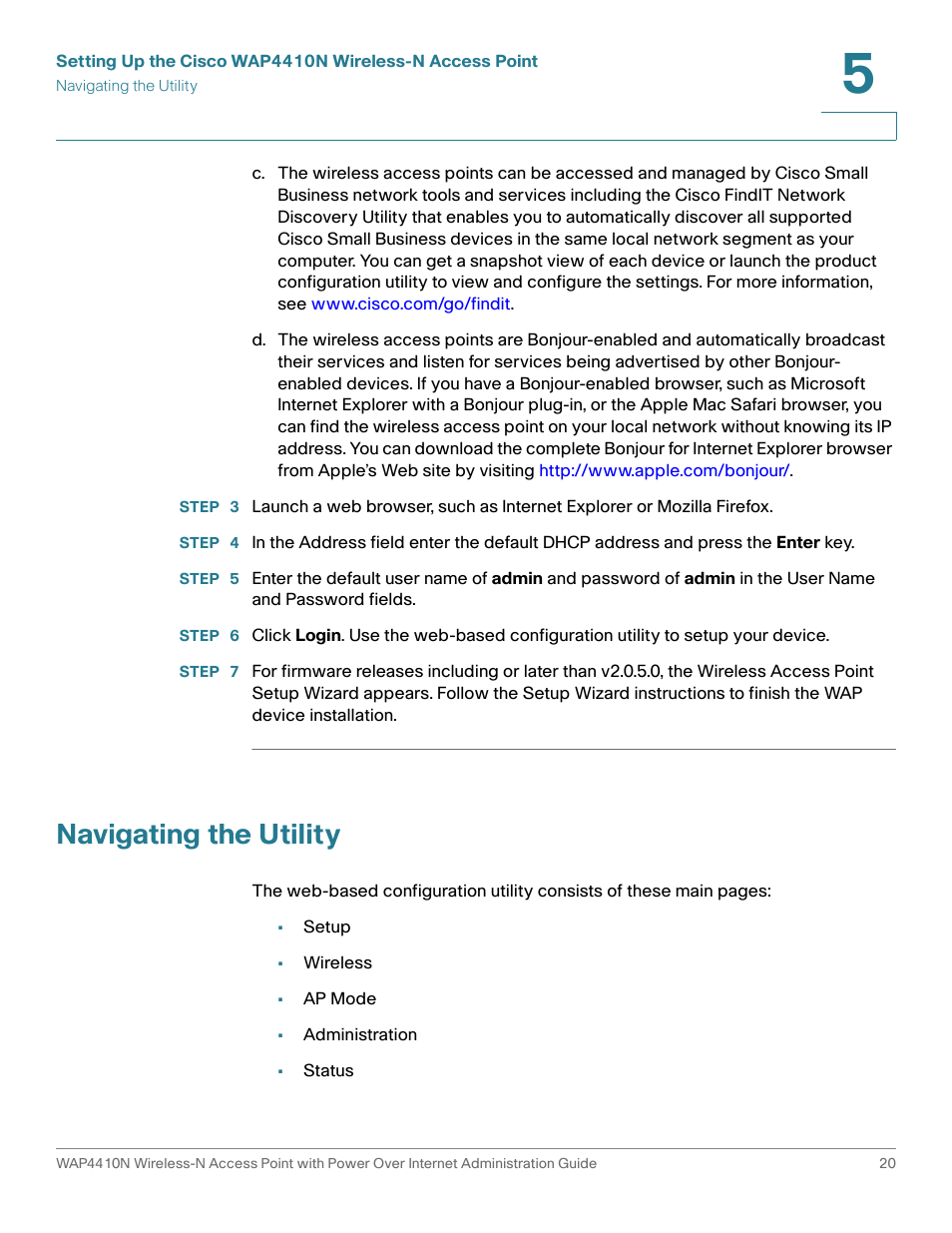 Navigating the utility | Cisco WIRELESS ACCESS POINT WAP4410N User Manual | Page 20 / 62