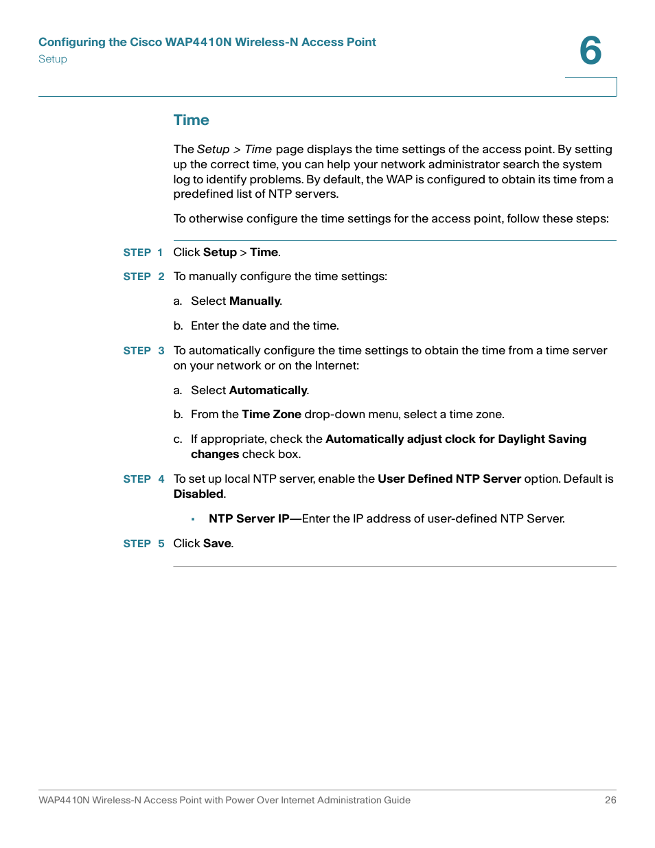 Time | Cisco WIRELESS ACCESS POINT WAP4410N User Manual | Page 26 / 62