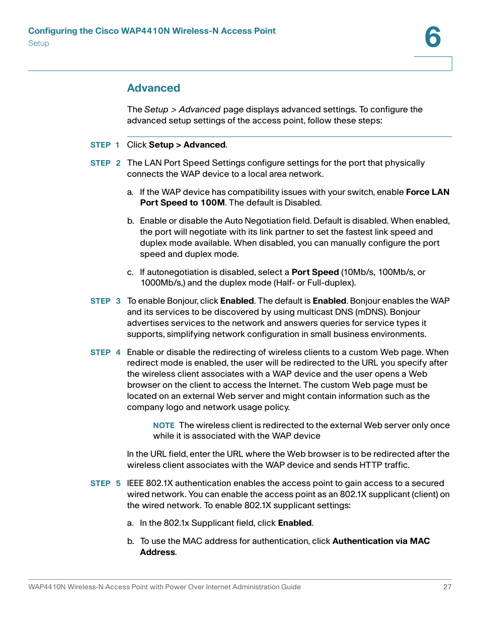 Advanced | Cisco WIRELESS ACCESS POINT WAP4410N User Manual | Page 27 / 62
