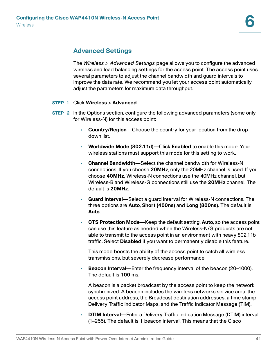 Advanced settings | Cisco WIRELESS ACCESS POINT WAP4410N User Manual | Page 41 / 62