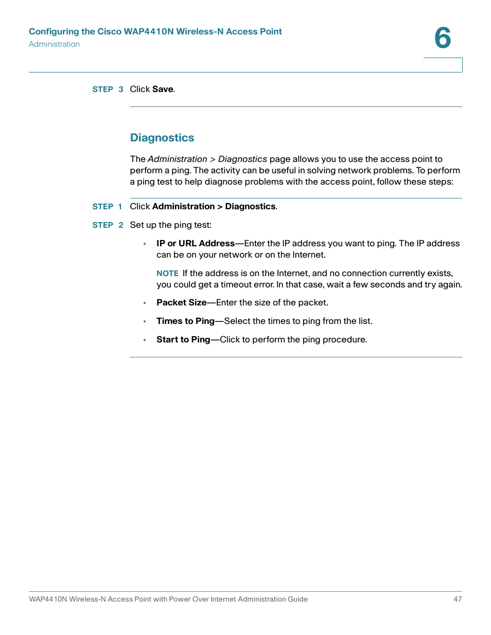 Diagnostics | Cisco WIRELESS ACCESS POINT WAP4410N User Manual | Page 47 / 62