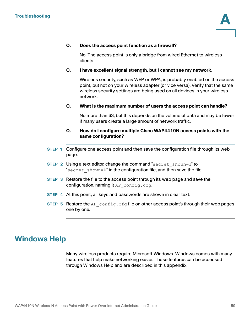Windows help | Cisco WIRELESS ACCESS POINT WAP4410N User Manual | Page 59 / 62