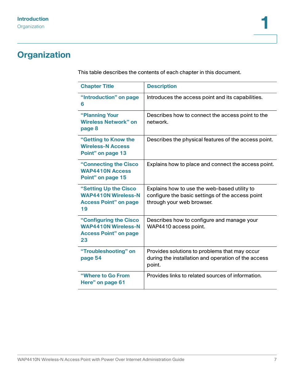 Organization | Cisco WIRELESS ACCESS POINT WAP4410N User Manual | Page 7 / 62
