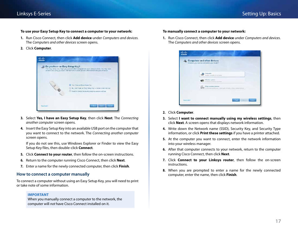 17 setting up: basics linksys e-series | Linksys E4200 User Manual | Page 29 / 92