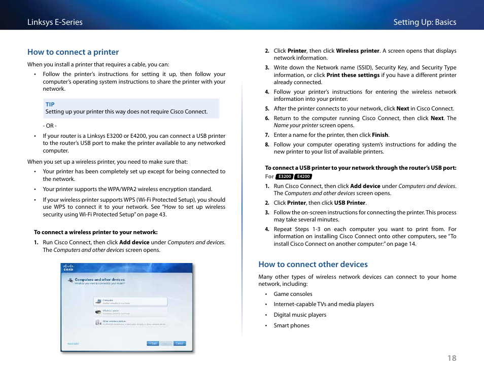 How to connect a printer, How to connect other devices, See “how | And “how to | Linksys E4200 User Manual | Page 30 / 92