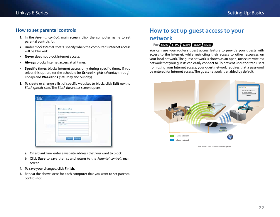 How to set up guest access to your network | Linksys E4200 User Manual | Page 34 / 92