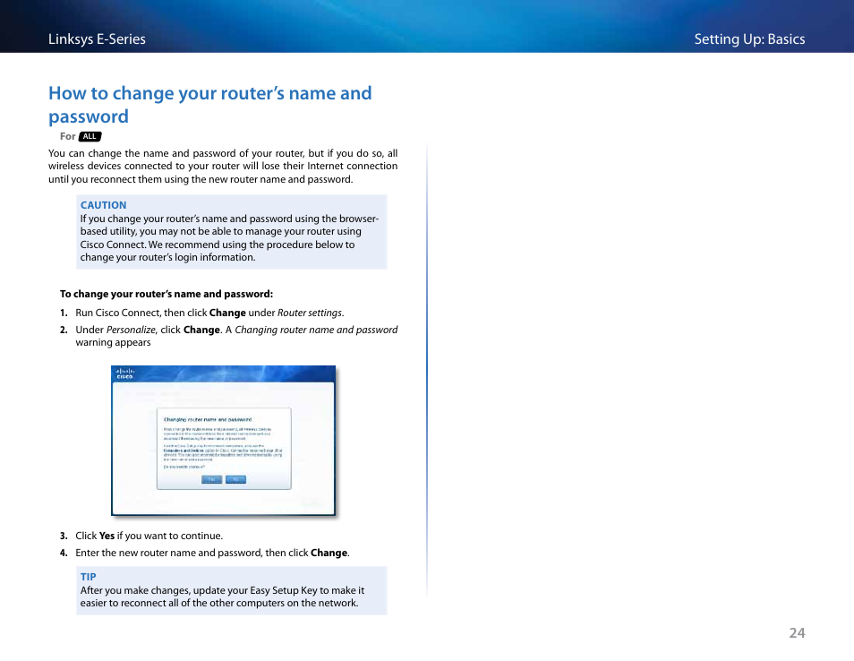 How to change your router’s name and password | Linksys E4200 User Manual | Page 36 / 92