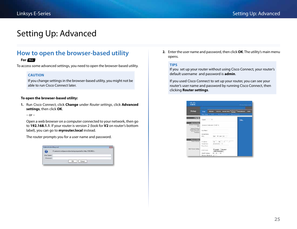 Setting up: advanced, How to open the browser-based utility, How to open the browser-based | Linksys E4200 User Manual | Page 37 / 92