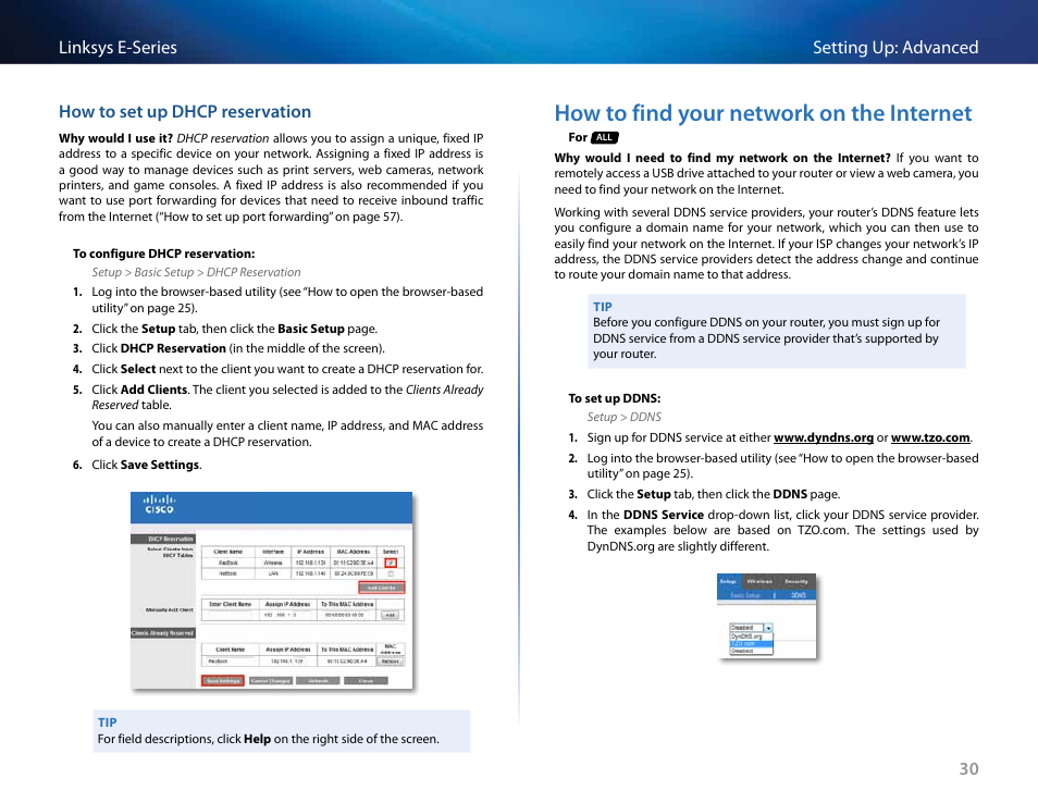 How to set up dhcp reservation, How to find your network on the internet | Linksys E4200 User Manual | Page 42 / 92