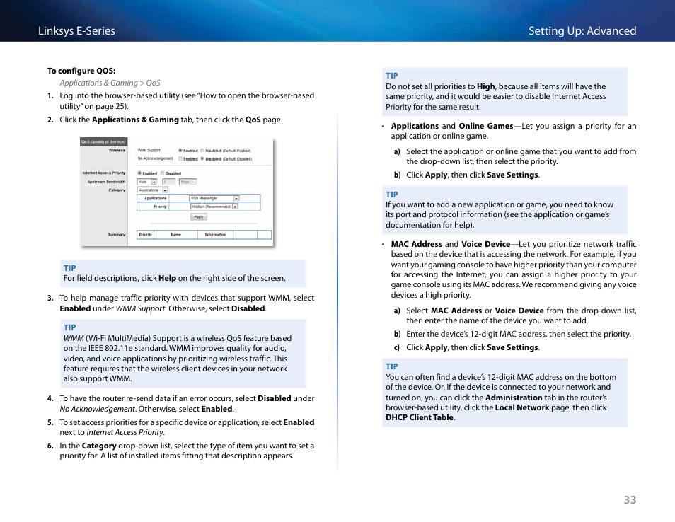 33 setting up: advanced linksys e-series | Linksys E4200 User Manual | Page 45 / 92
